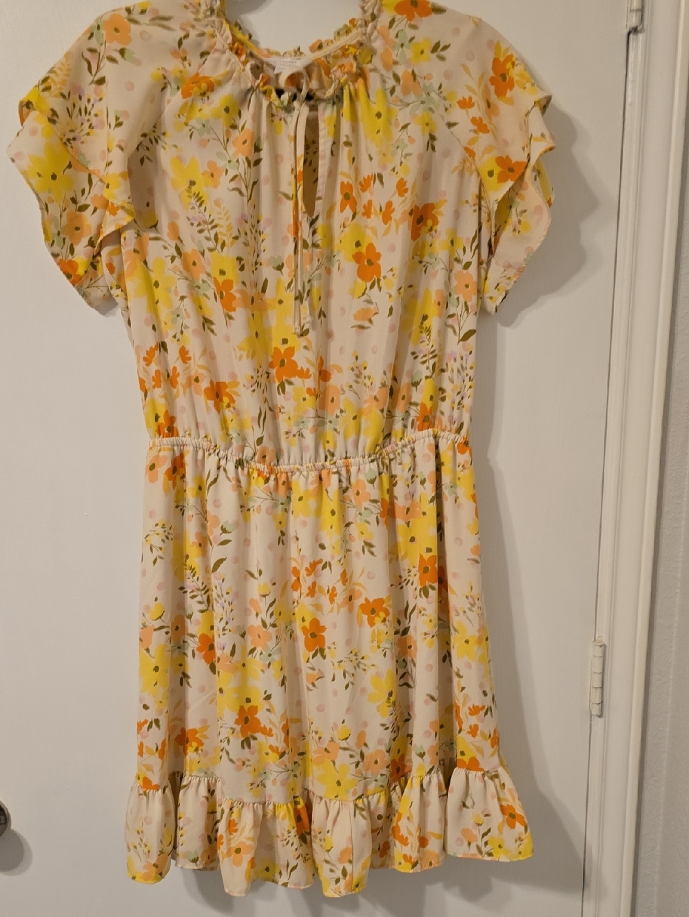 LC Lauren Conrad Floral Tie-Neck Dress in Yellow & Peach
